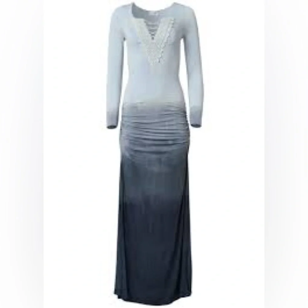 VENUS Gradient Blue Lace-Up Ombre Long Sleeve Dress NWOT M
